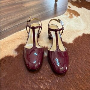 J. Crew Elegant Burgundy T-Strap Heels